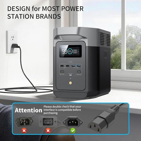 Power Station Charging Cable for EcoFlow Delta/River Series, for Jackery Explorer 1000 Pro 1500 2000 Universal 3 Prong AC Power Cord Replacement 6 Feet in Kuwait