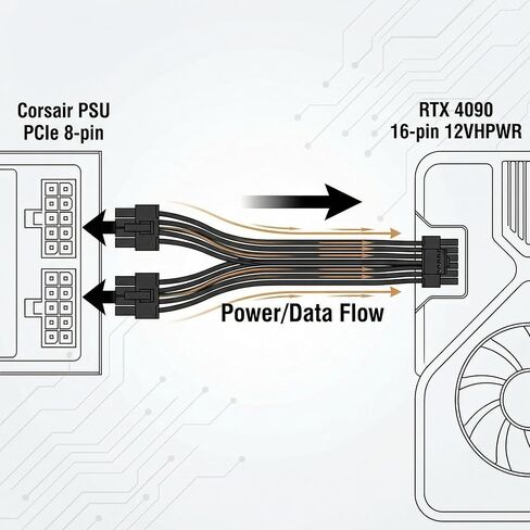 كابل 12VHPWR لـ Corsair Type 3/Type 4 PSU - كابل طاقة PCIe 5.0 GPU بقدرة 600 واط، مزدوج 8 Pin إلى 16 Pin 12V-2x6 12+4 Pin، 16AWG 60 سم (24 بوصة)، لـ RTX 5090/5080/4090/4080/4070 Ti/3090Ti in Kuwait
