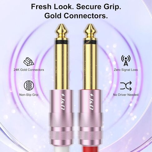 كابل صوت J&D USB C إلى 1/4 بوصة، USB من النوع C إلى ثنائي 6.35 مم TS Aux Cord Y Splitter للهواتف الذكية والأجهزة اللوحية وما إلى ذلك، متوافق مع سلسلة iPhone 16/17 وGalaxy S25/S24، ذهبي وردي، 4 أقدام in Kuwait