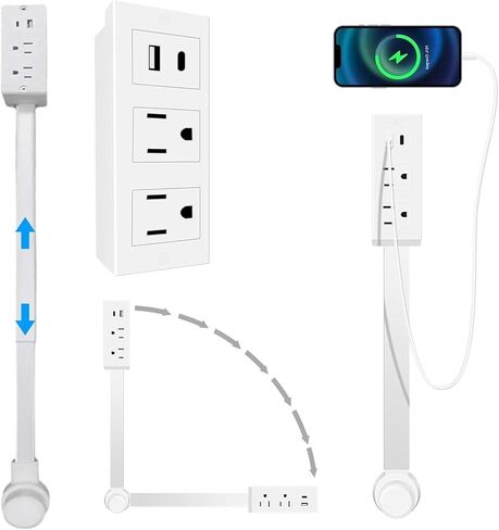 عصا موسع المخرج مع 2 منافذ تيار متردد ومنفذي USB-C، مقبس طاقة دوار 180 درجة، امتداد قابل للتعديل 17.7 بوصة - 27 بوصة، سهل التوصيل والتشغيل للمنزل والمكتب والنوم والسفر in Kuwait