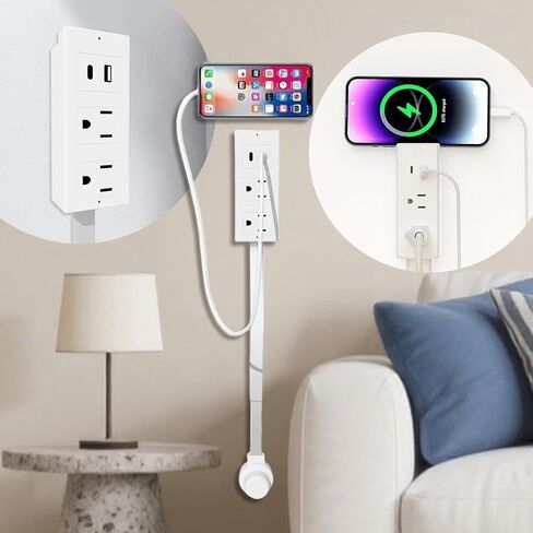 عصا موسع المخرج مع 2 منافذ تيار متردد ومنفذي USB-C، مقبس طاقة دوار 180 درجة، امتداد قابل للتعديل 17.7 بوصة - 27 بوصة، سهل التوصيل والتشغيل للمنزل والمكتب والنوم والسفر in Kuwait