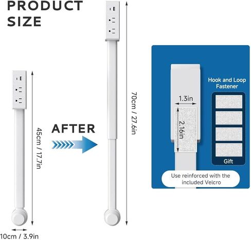 عصا موسع المخرج مع 2 منافذ تيار متردد ومنفذي USB-C، مقبس طاقة دوار 180 درجة، امتداد قابل للتعديل 17.7 بوصة - 27 بوصة، سهل التوصيل والتشغيل للمنزل والمكتب والنوم والسفر in Kuwait