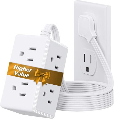 Flat Plug Power Strip 6 Outlet Extender 5FT Extension Cord Three Side Outlet Splitter Wall Mount Power Strip for Home Office Dorm Room (1PC) in Kuwait