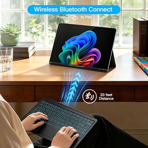 لوحة مفاتيح Inkolelo لجهاز Microsoft Surface Pro 12، غطاء لاسلكي محمول رفيع للغاية مع إضاءة خلفية 7 ألوان، لوحة مفاتيح سطحية 12 بوصة، لوحة تتبع متعددة اللمس، أسود in Kuwait
