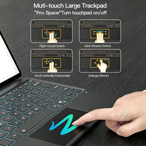 لوحة مفاتيح Inkolelo لجهاز Microsoft Surface Pro 12، غطاء لاسلكي محمول رفيع للغاية مع إضاءة خلفية 7 ألوان، لوحة مفاتيح سطحية 12 بوصة، لوحة تتبع متعددة اللمس، أسود in Kuwait