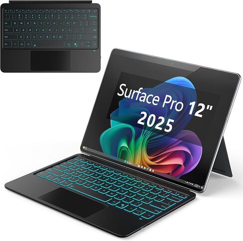 لوحة مفاتيح Inkolelo لجهاز Microsoft Surface Pro 12، غطاء لاسلكي محمول رفيع للغاية مع إضاءة خلفية 7 ألوان، لوحة مفاتيح سطحية 12 بوصة، لوحة تتبع متعددة اللمس، أسود in Kuwait