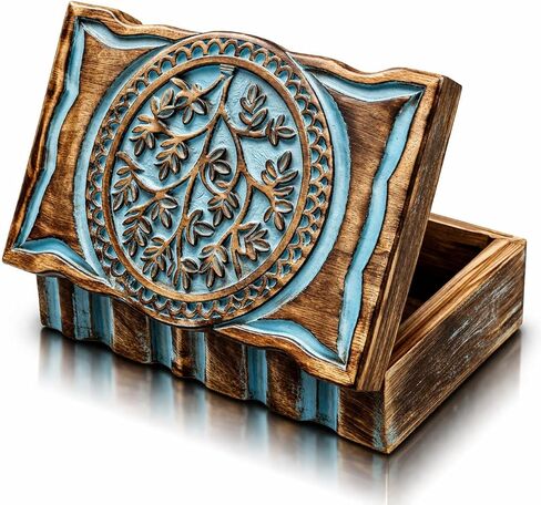 Great Birthday Gift Handmade Decorative Wooden Jewelry Box Tree Of Life Carving Jewelry Organizer Keepsake Box Treasure Chest Trinket Holder Watch Box Storage Lock Box 9 x 6 Inch Housewarming Gift in Kuwait