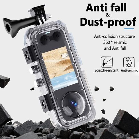 حافظة Insta 360 x5، حافظة غوص غير مرئية لـ Insta 360 x5، كاميرا مقاومة للماء 60 متر/196 قدم تحت الماء مع دعامة، ملحقات Insta 360 مع حشوة مضادة للضباب، أغلفة تصوير فوتوغرافي محكمة الغلق in Kuwait