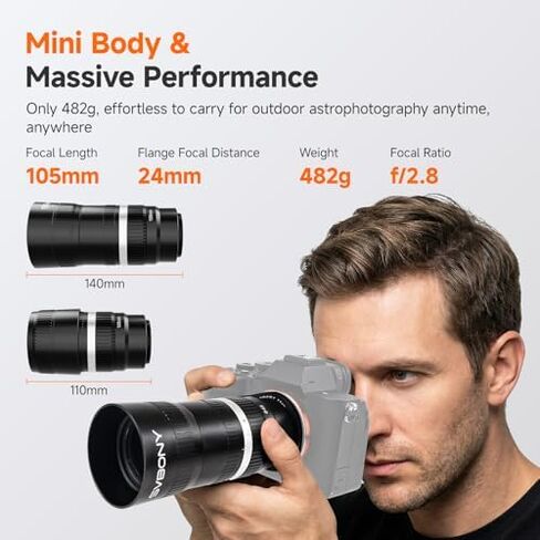 SVBONY SV535 APO Astro Camera Lens Bundle with SV260 Multi-bandpass Star Field Filter, F2.8 Telephoto Lens, 105mm Focal Length, Full Frame Compatible, for Wide-Field Deep Sky & EAA Astrophotography in Kuwait