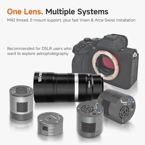 SVBONY SV535 APO Astro Camera Lens Bundle with SV260 Multi-bandpass Star Field Filter, F2.8 Telephoto Lens, 105mm Focal Length, Full Frame Compatible, for Wide-Field Deep Sky & EAA Astrophotography in Kuwait