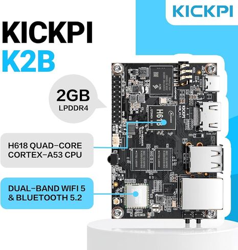 K2B Single Board Computer, Allwinner H618 Quad Core 64 Bit Development Board Up to 1.5GHz 2G LPDDR4 16G eMMC Run Android 12.0/Ubuntu 2204 in Kuwait