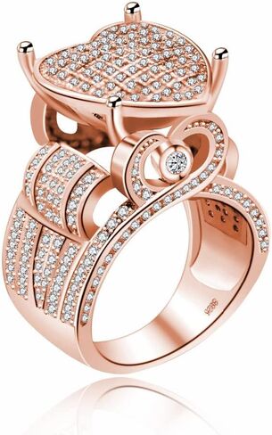 خاتم نسائي من Uloveido مطلي بالبلاتين على شكل قلب CZ Cluster بيان معماري كبير RingY426 in Kuwait