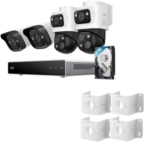 نظام كاميرا الأمان eufy PoE NVR S4 مع دعامة تثبيت على 4 زوايا (T870B)، تسجيل على مدار الساعة طوال أيام الأسبوع، ما يصل إلى 16 قناة، محرك أقراص ثابتة سعة 2 تيرابايت، كاميرتان Bullet-PTZ، كاميرتان Bullet-PTZ، 360 درجة PTZ، تأطير وتتبع تلقائي بالذكاء الاصطنا in Kuwait