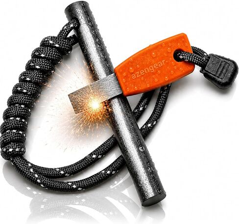 aZengear Flint Steel Pro Fire Starter، XXL Ferro Rod، مهاجم، 750 باراكورد، مجموعة النجاة الخارجية المقاومة للماء للتخييم وصناعة الأدغال in Kuwait