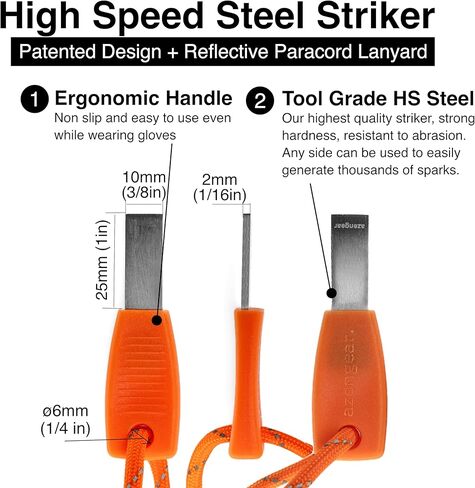 aZengear Flint Steel Pro Fire Starter، XXL Ferro Rod، مهاجم، 750 باراكورد، مجموعة النجاة الخارجية المقاومة للماء للتخييم وصناعة الأدغال in Kuwait