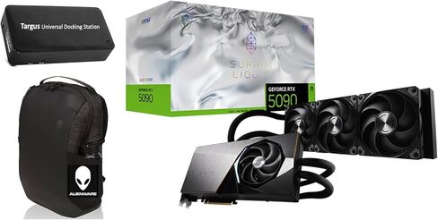 MSI GeForce RTX™ 5090 32G SUPRIM Liquid SOC، 32 جيجابايت GDDR7، PCI Express® Gen 5X 16، الأداء الفائق: 2580 ميجاهرتز، ناقل الذاكرة 512 بت. حزمة مع محطة Targus Dockstation وحقيبة الظهر Alinware in Kuwait
