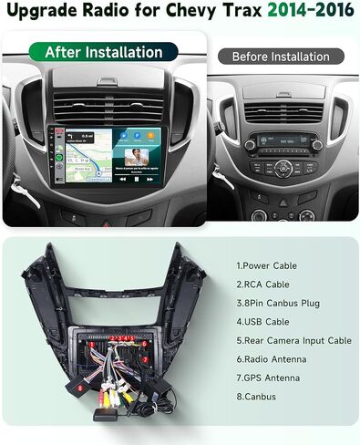 راديو سيارة 4Core+64G لسيارة شيفروليه تشيفي تراكس 14-16 مع Carplay اللاسلكي Android Auto DSP EQ، شاشة لمس عالية الدقة 9 بوصة واي فاي بلوتوث 26UIs FM RDS GPS Mirror Link AHD كاميرا احتياطية لراديو Android 15 in Kuwait