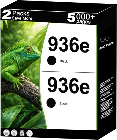 خراطيش حبر 936e متوافقة مع HP 936 XL 936XL Work for OfficeJet 9122e Pro 9120 9120e 9125 9125e 9110b 9120b 9130b تنسيق واسع 9730e 9730 طابعة مع شرائح V26.3.1 (أسود، عبوتان) in Kuwait