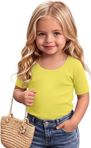 Toddler Girls' Half Sleeve T-Shirts Scoop Neck Slim Fitted Tops Baby Casual Summer Basic Tees Size 18M-5T in Saudi Arabia