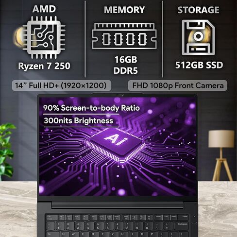 Oemgenuine Lenovo ThinkPad E14 Gen 7 شاشة 14 بوصة FHD+، AMD Ryzen 7 250 (Beats i7-1355U)، ذاكرة وصول عشوائي DDR5 سعة 16 جيجابايت، 512 جيجابايت NVMe، لوحة مفاتيح بإضاءة خلفية، WiFi 6E + BT، كاميرا ويب FHD، Windows 11 Pro، كمبيوتر محمول للأعمال in Kuwait