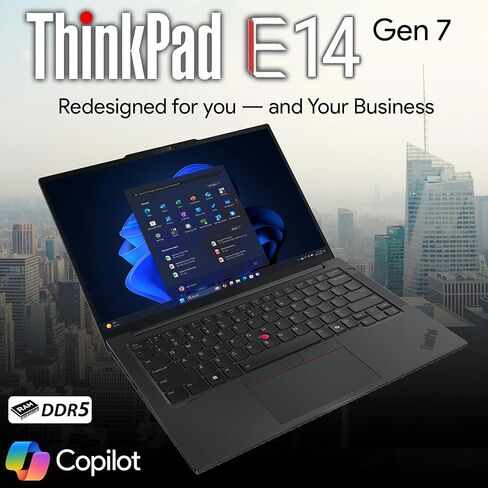Oemgenuine Lenovo ThinkPad E14 Gen 7 شاشة 14 بوصة FHD+، AMD Ryzen 7 250 (Beats i7-1355U)، ذاكرة وصول عشوائي DDR5 سعة 16 جيجابايت، 512 جيجابايت NVMe، لوحة مفاتيح بإضاءة خلفية، WiFi 6E + BT، كاميرا ويب FHD، Windows 11 Pro، كمبيوتر محمول للأعمال in Kuwait