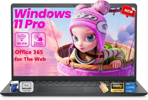 كمبيوتر محمول Dell 2026 بشاشة لمس 15.6 بوصة DC15250 - Intel 10-Core i7-1355U (حتى 5.0 جيجا هرتز)، ذاكرة الوصول العشوائي 20 جيجا، 1 تيرابايت SSD، شاشة FHD، Wi-Fi 6، Windows 11 Pro، كمبيوتر محمول سريع للأعمال والطلاب in Kuwait