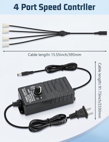 وحدة تحكم في سرعة مروحة الكمبيوتر 2Pin مع 4 منافذ مقسمة، مصدر طاقة قابل للتعديل AC 110V - 240V إلى DC 4V - 12V، 3A 2P 36W مراوح التبريد تمديد محول الكابل in Kuwait