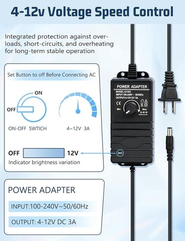 وحدة تحكم في سرعة مروحة الكمبيوتر 2Pin مع 4 منافذ مقسمة، مصدر طاقة قابل للتعديل AC 110V - 240V إلى DC 4V - 12V، 3A 2P 36W مراوح التبريد تمديد محول الكابل in Kuwait