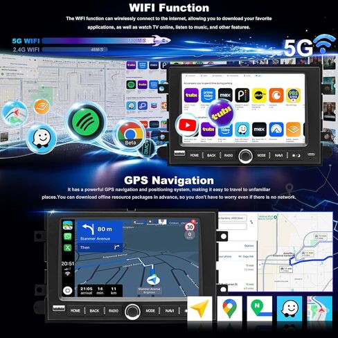 راديو ترقية 5GWiFi لسيارة Ford F150 2004-2008، F250/F350 2006-2016، E150/E250/E350 2009-2014، Taurus 2008-2009، Escape 2008-2012، شاشة لمس 7 بوصات ستيريو GPS لاسلكية Carplay Android Auto FM in Kuwait