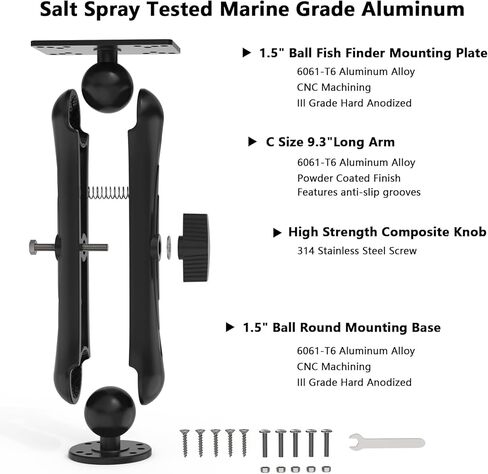 Aluminum Alloy Fish Finder Mount with 1.5"/ C Size Ball Compatible with Humminbird Helix 5/7 Series,9.3" Long Arm Marine Electronic Depth Mount for Boat/Kayak/Fishing Mounting Plate Accessories in Kuwait