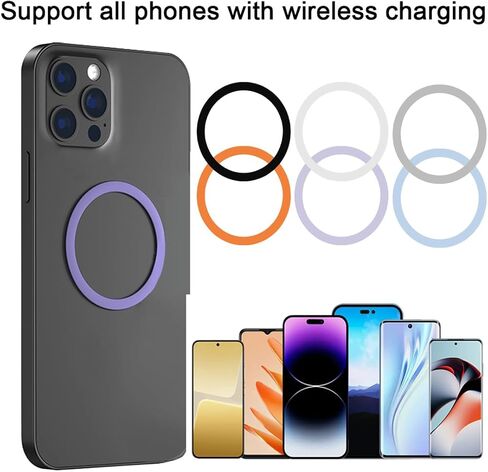 6 Colors Universal Metal Ring for Magsafe Sticker, Metal Ring Sticker Compatible with Magnetic Charger for iPhone/Samsung/Android All Cellphones, Magnetic Mount/Phone Holder Conversion Mag Safe in Kuwait