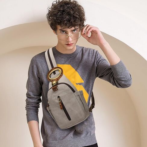 KouLi Buir Canvas Sling bag,Small Crossbody Backpack,Convertible Chest Bag Casual Daypack For Outdoor Cycling Hiking Travel (B3610-Leaden-N) in Kuwait