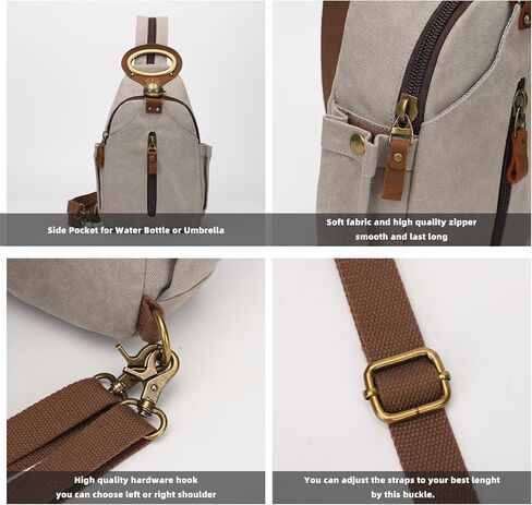 KouLi Buir Canvas Sling bag,Small Crossbody Backpack,Convertible Chest Bag Casual Daypack For Outdoor Cycling Hiking Travel (B3610-Leaden-N) in Kuwait