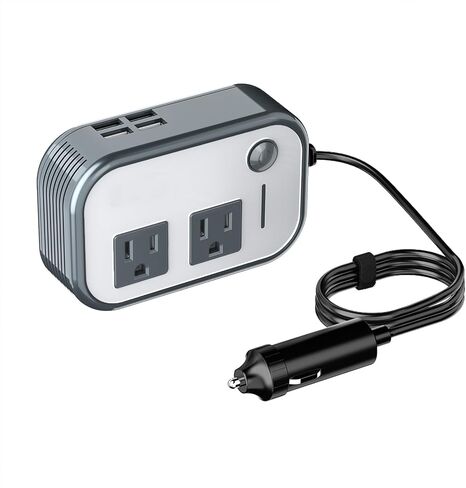 200W Car Power Inverter, 12V DC to 110V AC Car Plug Adapter Outlet with 4 USB Ports, Power Inverter for Vehicles, Car Inverter for Laptop Computer Phones Charger (Gray) in Kuwait