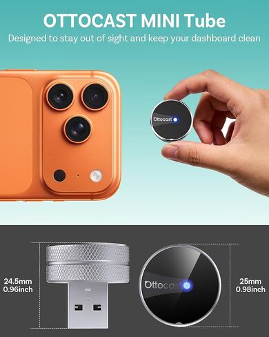 OTTOCAST Mini Tube 2026 Upgrade Wireless CarPlay & Android Auto Adapter, WiFi 6 + Bluetooth 5.4, Instant Auto-Connect, Ultra-Compact Design, Plug & Play USB/USB-C for 2016+ Vehicles in Kuwait