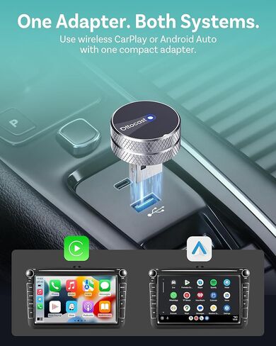 OTTOCAST Mini Tube 2026 Upgrade Wireless CarPlay & Android Auto Adapter, WiFi 6 + Bluetooth 5.4, Instant Auto-Connect, Ultra-Compact Design, Plug & Play USB/USB-C for 2016+ Vehicles in Kuwait