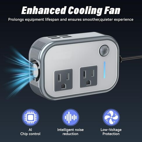 200W Car Power Inverter, 12V DC to 110V AC Car Plug Adapter Outlet with 4 USB Ports, Power Inverter for Vehicles, Car Inverter for Laptop Computer Phones Charger (Gray) in Kuwait