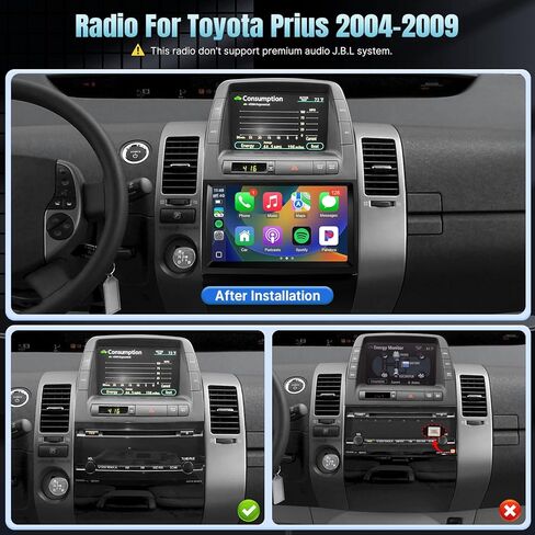 راديو سيارة Naifay Android 12 لسيارة Toyota Prius 2004-2009 (إصدار غير J.B.L)، شاشة لمس IPS 9 بوصة لستيريو Prius مع مشغل لاسلكي Android Auto Bluetooth FM مستقبلات GPS WiFi SWC ميكروفون in Kuwait