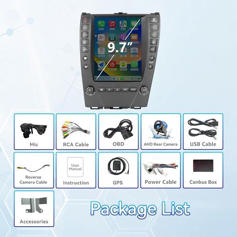 ستيريو راديو السيارة Android 14 متوافق مع Lexus ES350 2006 2007 2008 2009 2010 2011 2012، 9.7 بوصة CarPlay اللاسلكي ونظام الملاحة GPS Android التلقائي راديو FM ترقية بلوتوث HD كاميرا احتياطية 2 جيجابايت + 64 جيجابايت in Kuwait