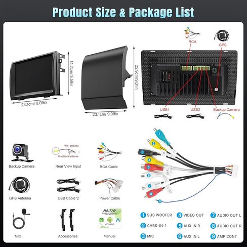 راديو سيارة Naifay Android 12 لسيارة Toyota Prius 2004-2009 (إصدار غير J.B.L)، شاشة لمس IPS 9 بوصة لستيريو Prius مع مشغل لاسلكي Android Auto Bluetooth FM مستقبلات GPS WiFi SWC ميكروفون in Kuwait