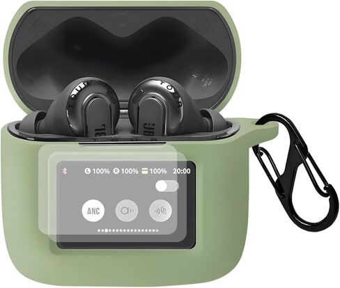 Case Cover Compatible with JBL Tour Pro 3 Earbuds with PET Screen Protector, Shockproof Silicone Protective Cover with Carabiner Accessories Keychain (Black) in Kuwait