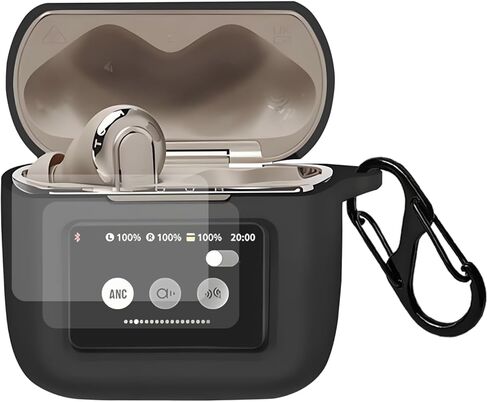 Case Cover Compatible with JBL Tour Pro 3 Earbuds with PET Screen Protector, Shockproof Silicone Protective Cover with Carabiner Accessories Keychain (Black) in Kuwait