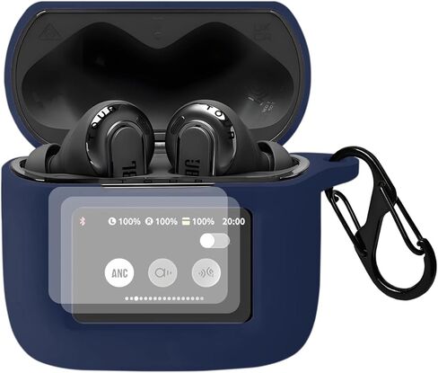 Case Cover Compatible with JBL Tour Pro 3 Earbuds with PET Screen Protector, Shockproof Silicone Protective Cover with Carabiner Accessories Keychain (Black) in Kuwait