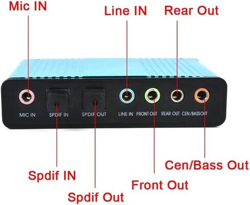 USB 6 Channel 5.1/7.1 Surround External Sound Card PC Laptop Desktop Tablet Audio Optical Adapter Card Easy Install Easy to Use (Blue) in Kuwait