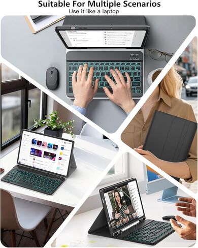 Backlit Keyboard Case for Samsung Galaxy Tab A11+/A11 Plus 11" 2025/A9+/A9 Plus 11" 2023, Mouse and Backlight Detachable Magnetic Wireless Keyboard Case with S Pen Holder, PU Leather Folio Case,Black in Kuwait