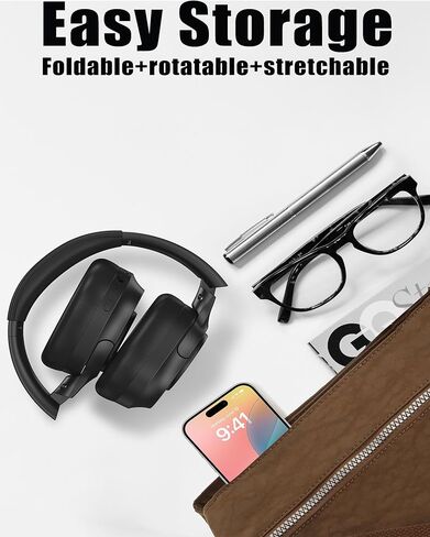 ZXQ Over Ear Hybrid Active Noise Cancelling Bluetooth Wireless Headphones,Deep Bass Hi-Fi Sound,45 Hours Long Playtime ANC Cancellation Headset with Microphone for Travel Workout,Black (Black) in Kuwait