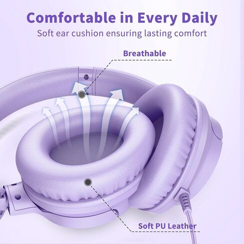 سماعات الرأس Botesty Sound سلكية مع ميكروفون، قابلة للطي فوق الأذن بمقبس 3.5 مم مع سلك نايلون مقاوم للتشابك بطول 4.9 قدم in Kuwait