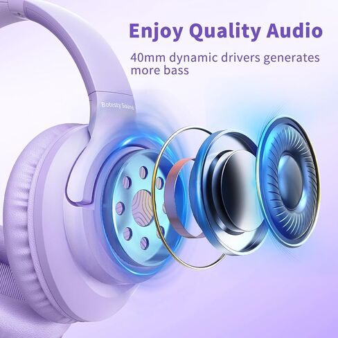 سماعات الرأس Botesty Sound سلكية مع ميكروفون، قابلة للطي فوق الأذن بمقبس 3.5 مم مع سلك نايلون مقاوم للتشابك بطول 4.9 قدم in Kuwait