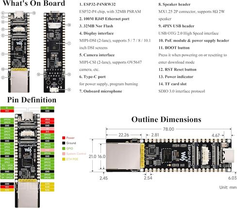 لوحة تطوير AI ESP32-P4 PoE ETH، مع وحدة PoE، ورقاقة ESP32-P4، وCSI، وDSI، وUSB 2.0 OTG، وETH، ورأس مكبر الصوت، وما إلى ذلك. دعم تفاعل الكلام AI، ومصدر طاقة PoEand USB من النوع C، مع PinHeader in Kuwait