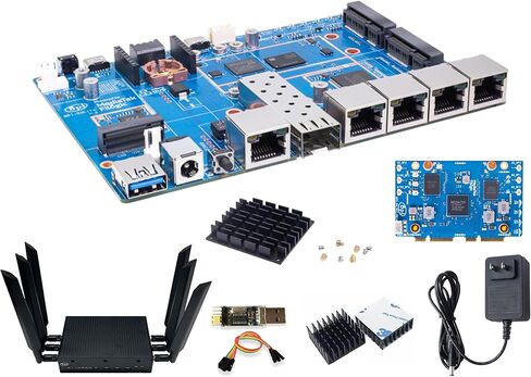 Banana Pi BPI-R4 Lite WiFi 7 Router Dev Board Kit OpenWRT - MediaTek MT7987A SoC - 2 جيجابايت DDR4 RAM 8 جيجابايت eMMC، 1x 2.5G SFP RJ45 WAN، 4X GbE Gigabit Ethernet لبوابة المنزل الذكي NAS (2 جيجابايت، Bundle3) in Kuwait